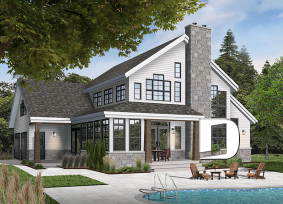 Rear view - BASE MODEL - 2-car garage French country house plan, 3-4 bedrooms, sun room, home office, huge kitchen island and fireplace - The Wakefield 2