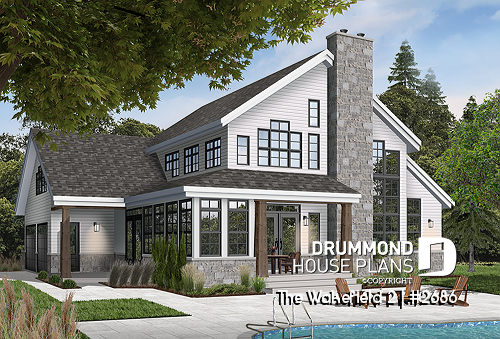 Rear view - BASE MODEL - 2-car garage French country house plan, 3-4 bedrooms, sun room, home office, huge kitchen island and fireplace - The Wakefield 2