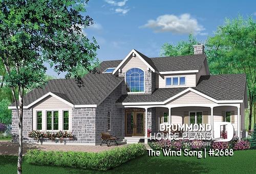 front - BASE MODEL - 3 to 4 bedrooms Traditional home, sunroom, 2-car garage, large bonus space, lots of natural light - The Wind Song