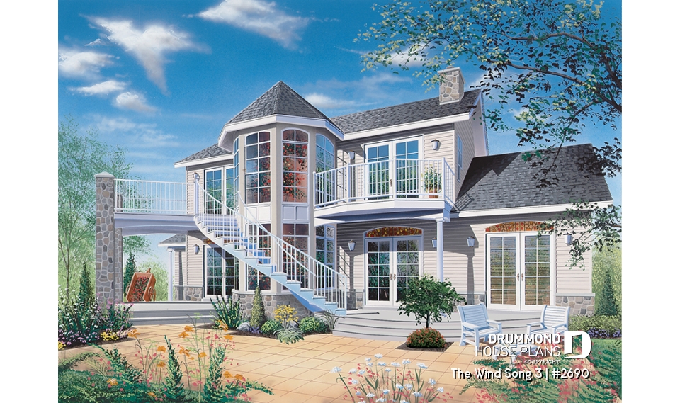 Rear view - BASE MODEL - 2-storey house plan with reverse floor plans, 3 to 4 bedrooms, beautiful master bedroom, panoramic view - The Wind Song 3