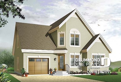 front - BASE MODEL - 3 bedroom stylish scandinavian style small house plan with 3 large bedrooms, eat-in kitchen and garage - Davis