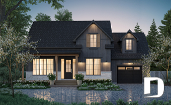 front - BASE MODEL - Great canadian style house plan with 3 bedrooms and garage, and 2.5 baths - Katherine