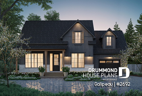 front - BASE MODEL - Great canadian style house plan with 3 bedrooms and garage, and 2.5 baths - Galipeau