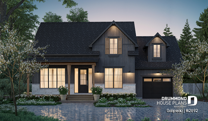 front - BASE MODEL - Great canadian style house plan with 3 bedrooms and garage, and 2.5 baths - Galipeau