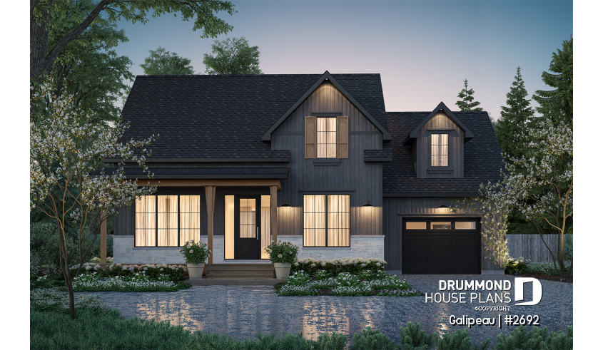 front - BASE MODEL - Great canadian style house plan with 3 bedrooms and garage, and 2.5 baths - Galipeau