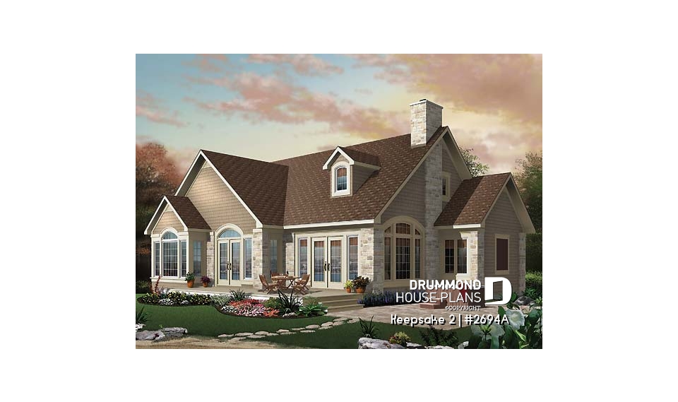 Rear view - BASE MODEL - Beautiful Craftsman house plan with open floor plan concept, large deck, 4 bedrooms, mezzanine, fireplace - Keepsake 2