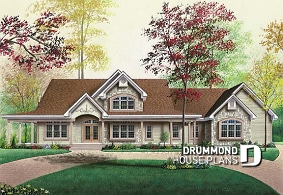 front - BASE MODEL - Large 3 to 4 bedroom ranch style house plan, split bedrooms, large family room with fireplace, master suite - Fuller Ranch