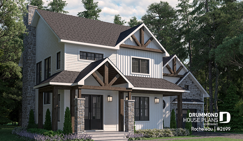 front - BASE MODEL - 2 to 4 bedroom floor plan, 2 story house with garage, pantry, mudroom, sheltered terrace - Rocheleau