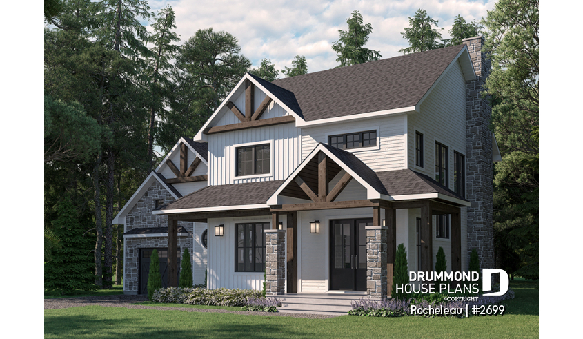 front - BASE MODEL - 2 to 4 bedroom floor plan, 2 story house with garage, pantry, mudroom, sheltered terrace - Rocheleau