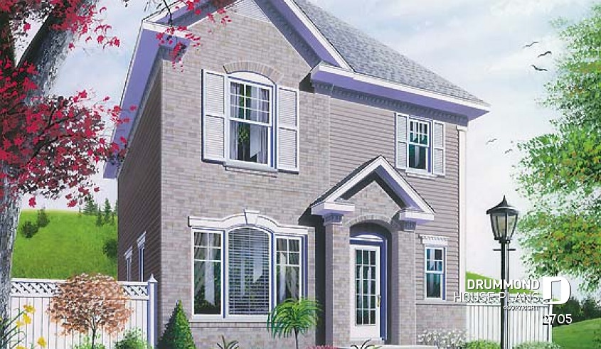 front - BASE MODEL - 2-storey english style cottage plan with home office + 3 bedrooms - Charles