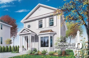 front - BASE MODEL - 2 storey english cottage plan with 2 and 3 bedroom options, laundry room on first floor - Vicky