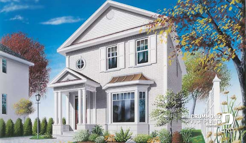front - BASE MODEL - 2 storey english cottage plan with 2 and 3 bedroom options, laundry room on first floor - Vicky