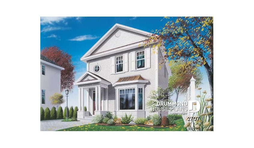 front - BASE MODEL - 2 storey english cottage plan with 2 and 3 bedroom options, laundry room on first floor - Vicky