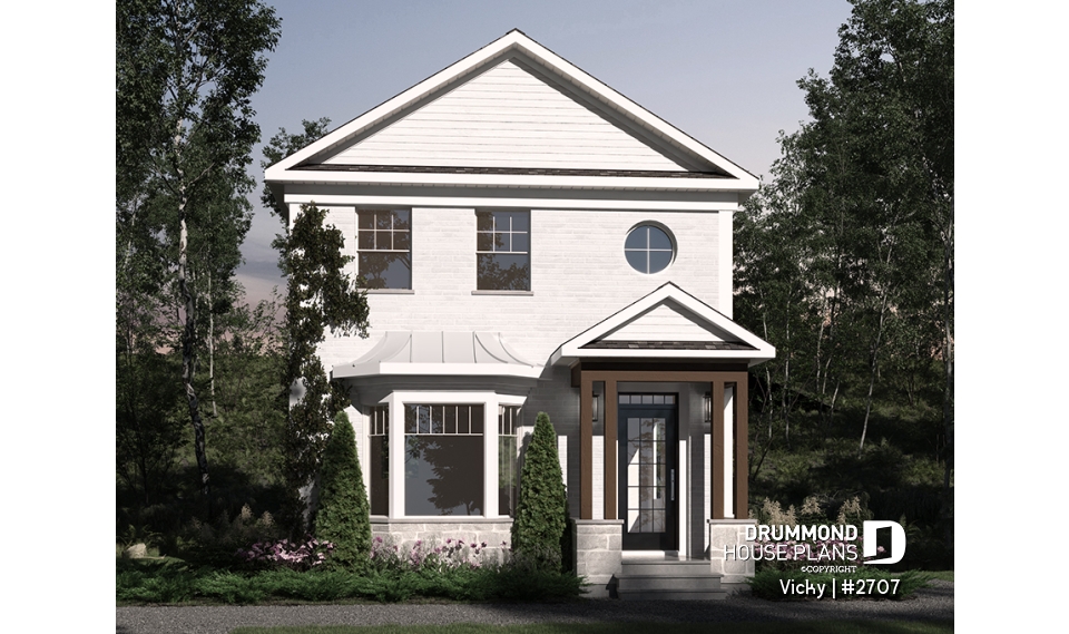 front - BASE MODEL - 2 storey english cottage plan, laundry room on first floor, walk-in closet on each bedroom - Vicky