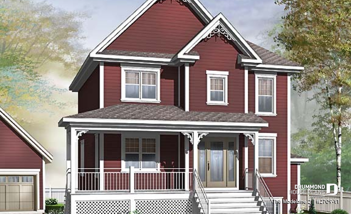 front - BASE MODEL - Basement apartment country home plan with 3 to 4 bedrooms on main unit, and great open floor plan concept - The Madelaine 2 