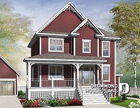 front - BASE MODEL - Basement apartment country home plan with 3 to 4 bedrooms on main unit, and great open floor plan concept - The Madelaine 2 