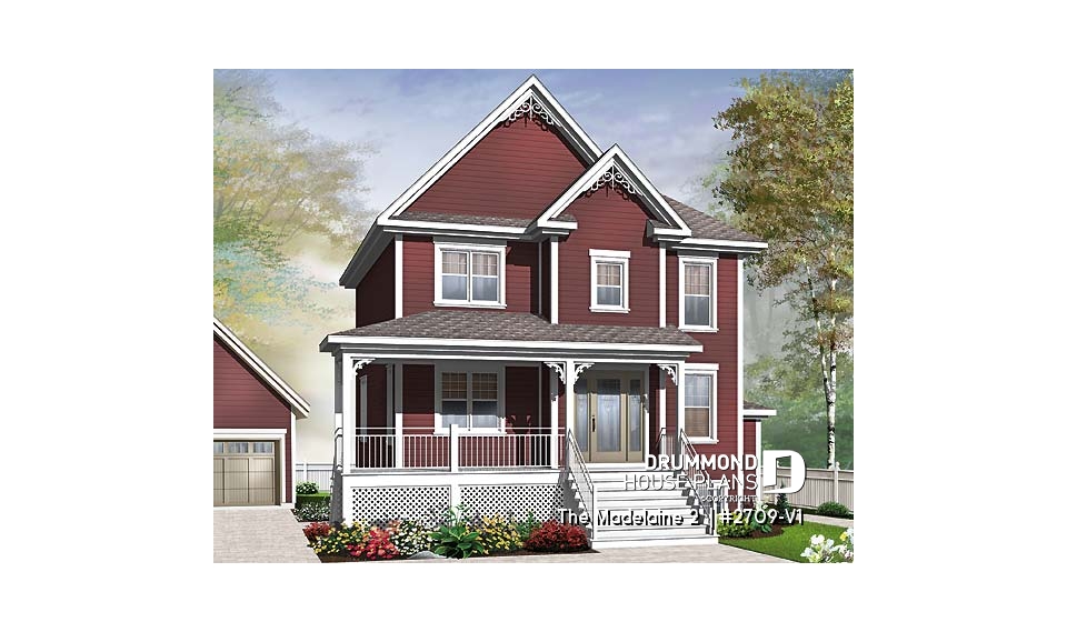 front - BASE MODEL - Basement apartment country home plan with 3 to 4 bedrooms on main unit, and great open floor plan concept - The Madelaine 2 