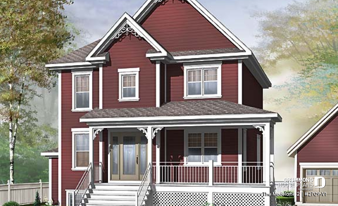 front - BASE MODEL - Basement apartment country home plan with 3 to 4 bedrooms on main unit, and great open floor plan concept - The Madelaine 2 