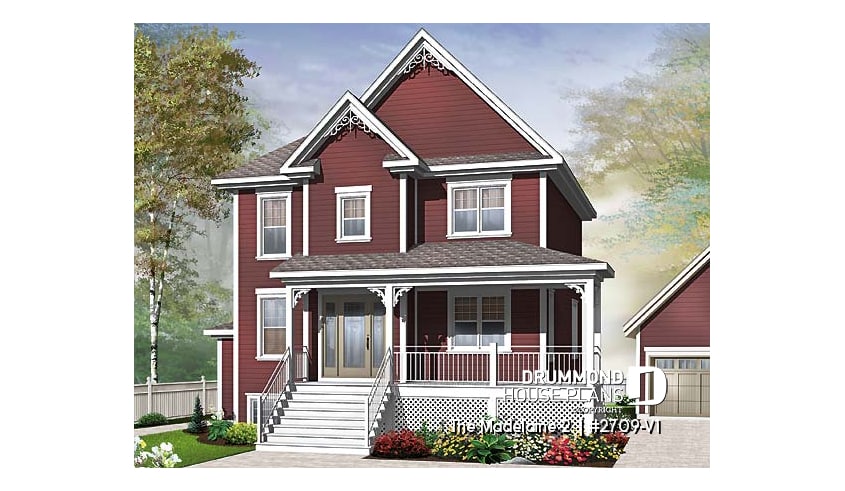 front - BASE MODEL - Basement apartment country home plan with 3 to 4 bedrooms on main unit, and great open floor plan concept - The Madelaine 2 