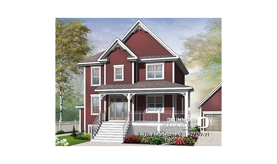 front - BASE MODEL - Basement apartment country home plan with 3 to 4 bedrooms on main unit, and great open floor plan concept - The Madelaine 2 