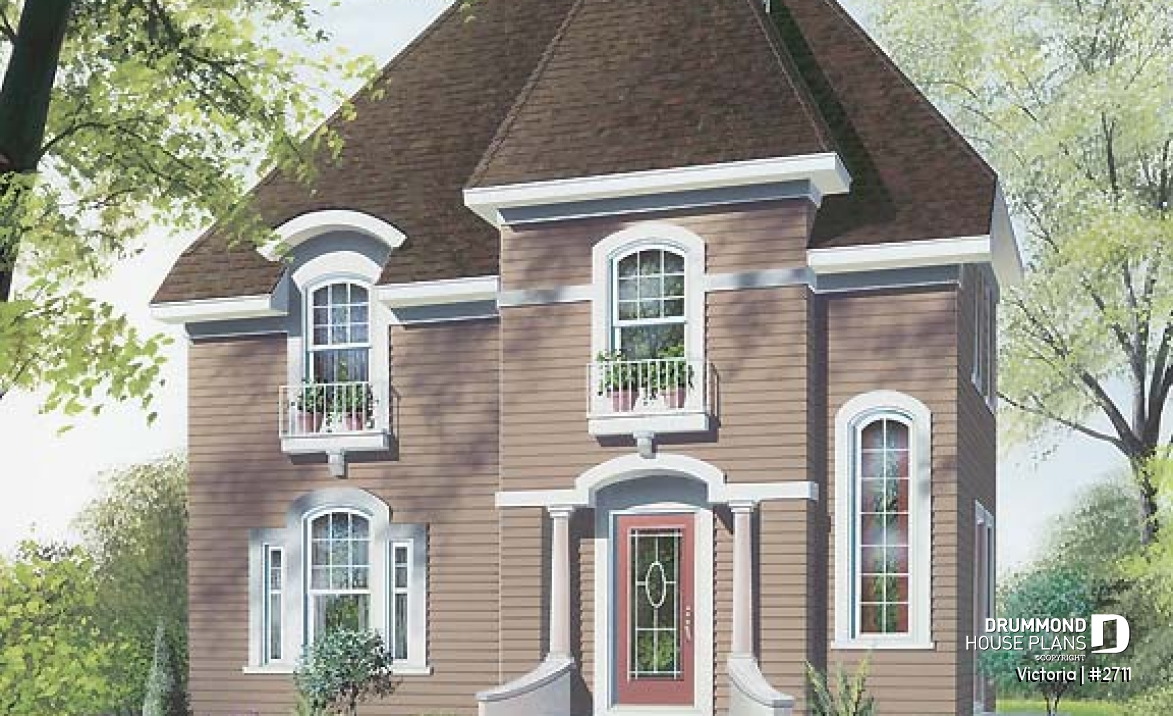 front - BASE MODEL - Victorian inspired small cottage plan, 2-storey, 3 bedrooms, formal dining room, breakfast nook - Victoria
