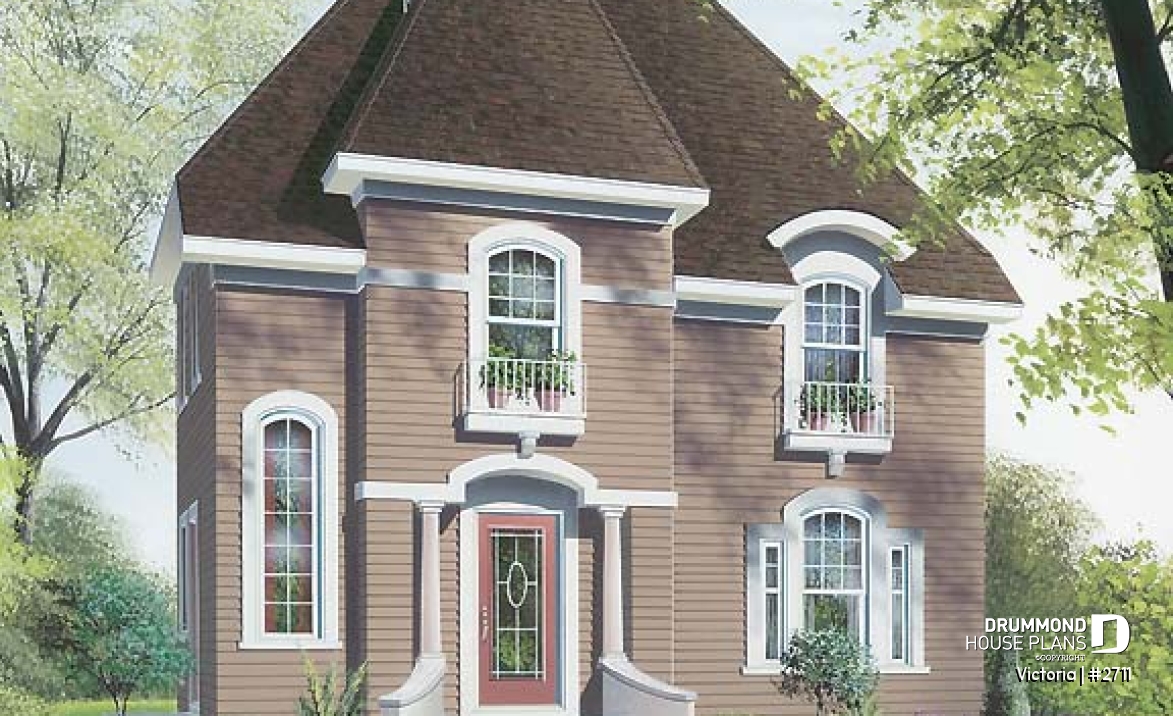 front - BASE MODEL - Victorian inspired small cottage plan, 2-storey, 3 bedrooms, formal dining room, breakfast nook - Victoria