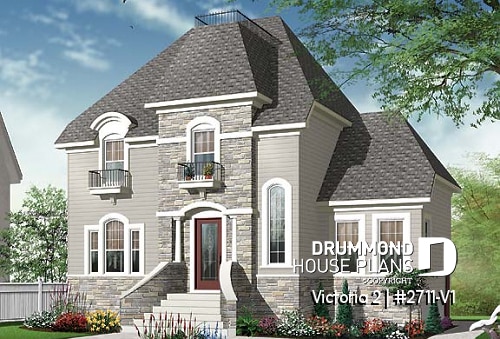 front - BASE MODEL - 2 floor Victorian style home plan with 3 bedrooms and a good size home office (den) - Victoria 2