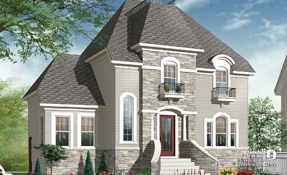 front - BASE MODEL - 2 floor Victorian style home plan with 3 bedrooms and a good size home office (den) - Victoria 2