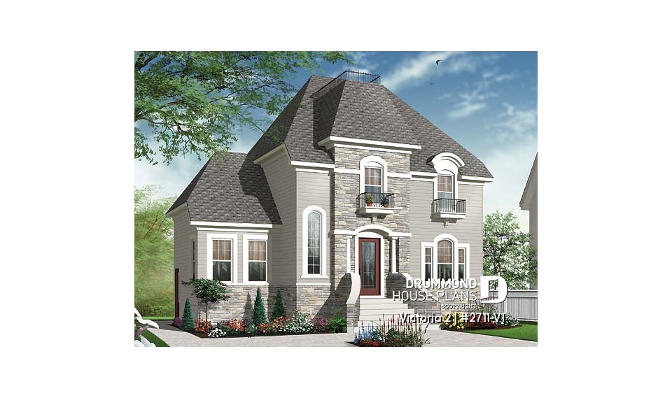 front - BASE MODEL - 2 floor Victorian style home plan with 3 bedrooms and a good size home office (den) - Victoria 2