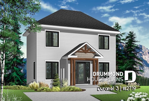 front - BASE MODEL - Transitional style home design, white exterior, economical construction, master with large walk-in - Duranel 3