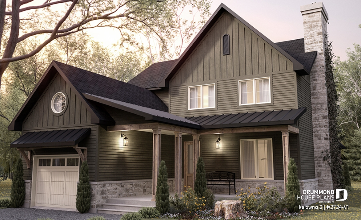 front - BASE MODEL - Country home plan with 4 to 5 bedrooms, garage, office, sheltered terrace and beautiful master suite - Kelowna 2