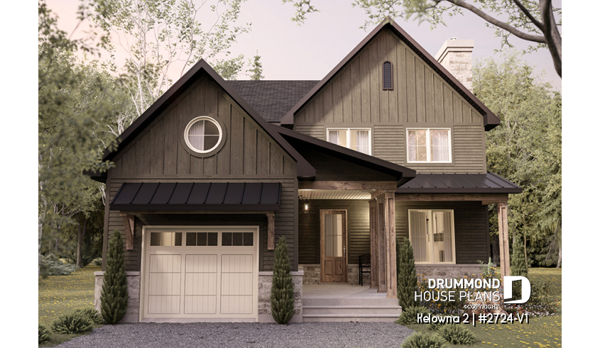 front - BASE MODEL - Country house plan with 4 to 5 bedrooms, garage, office, sheltered terrace and beautiful master suite &#8203; - Kelowna 2