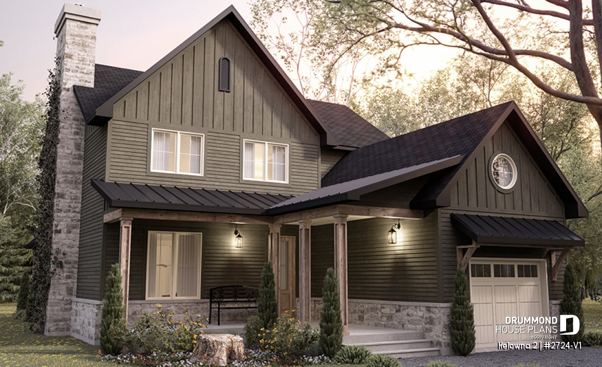 front - BASE MODEL - Country home plan with 4 to 5 bedrooms, garage, office, sheltered terrace and beautiful master suite - Kelowna 2