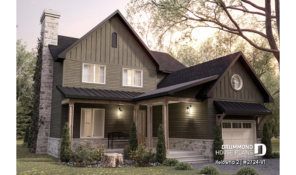 front - BASE MODEL - Country home plan with 4 to 5 bedrooms, garage, office, sheltered terrace and beautiful master suite - Kelowna 2