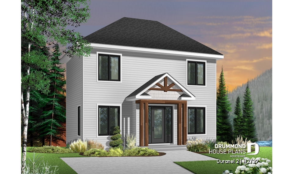 Color version 5 - Front - Country &amp; rustic home design, transitional style home plan, 3 bedrooms, open floor plan, double sink - Duranel 2