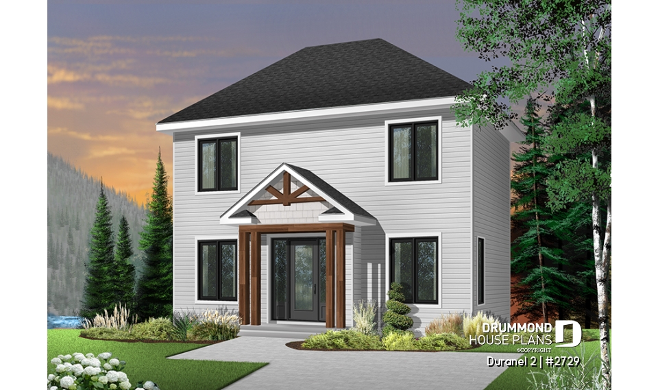 Color version 5 - Front - Country &amp; rustic home design, transitional style home plan, 3 bedrooms, open floor plan, double sink - Duranel 2