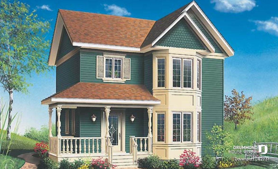 front - BASE MODEL - Victorian inspired cottage plan, 3 bedrooms, abundant fenestration, shutters, open space - Westfield