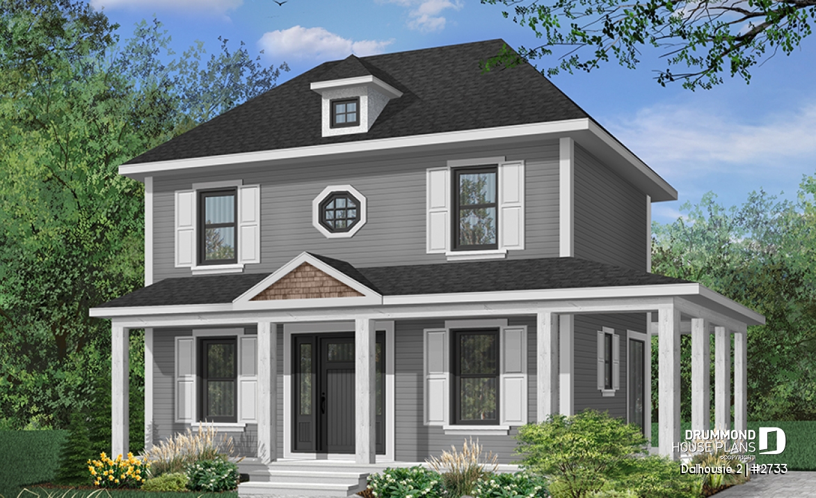 front - BASE MODEL - English inspired two-storey house plan with 3 bedrooms, 2 bathrooms, open floor plan concept - Dalhousie 2