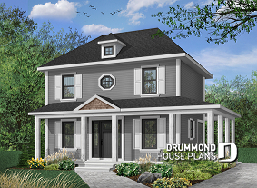 front - BASE MODEL - English inspired two-storey house plan with 3 bedrooms, 2 bathrooms, open floor plan concept - Dalhousie 2