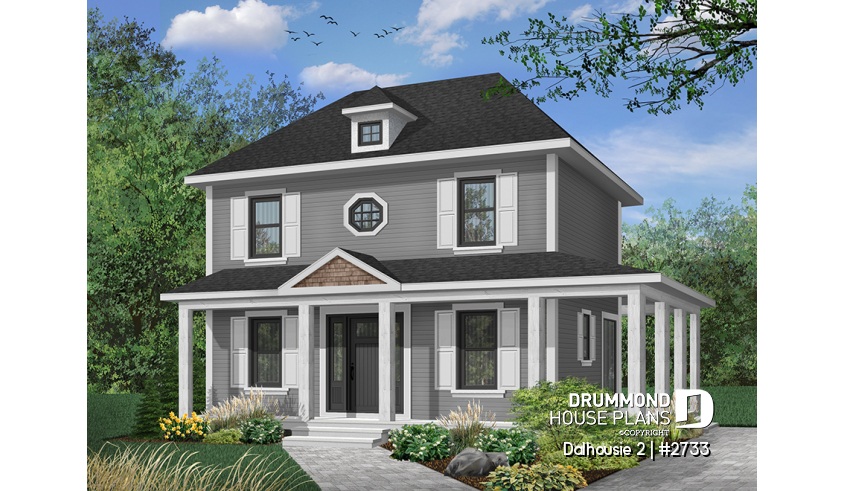 front - BASE MODEL - English inspired two-storey house plan with 3 bedrooms, 2 bathrooms, open floor plan concept - Dalhousie 2