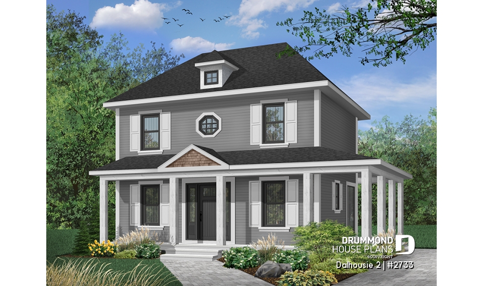 front - BASE MODEL - English inspired two-storey house plan with 3 bedrooms, 2 bathrooms, open floor plan concept - Dalhousie 2