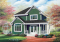 front - BASE MODEL - Country style small house plan with cathedral ceiling and 3 large bedrooms, remarkable storage in kitchen - Country Charmer 1