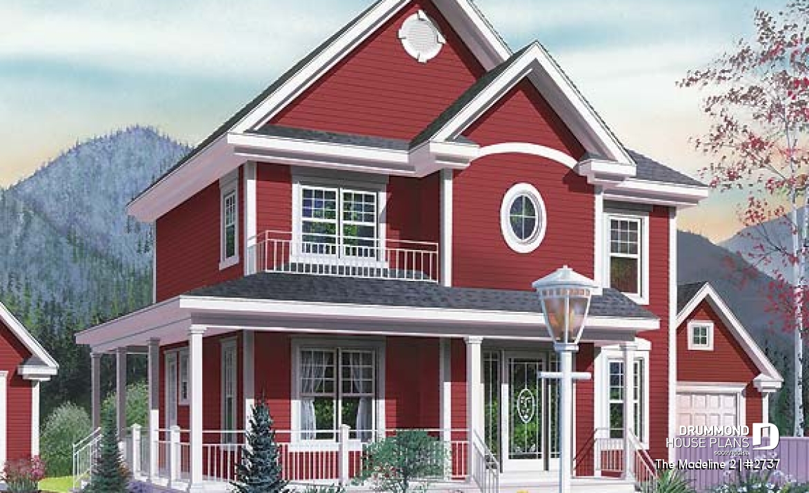 front - BASE MODEL - Country house plan, 3 bedrooms, covered warparound porch, breakfast nook, formal dining room - The Madeline 2