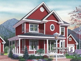 front - BASE MODEL - Country house plan, 3 bedrooms, covered warparound porch, breakfast nook, formal dining room - The Madeline 2