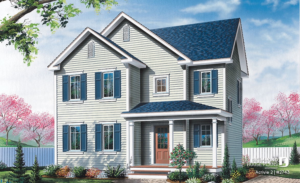 front - BASE MODEL - Traditional american 2-storey home with formal living room, 3 bedrooms and nice covered front porch - Acrivie 2