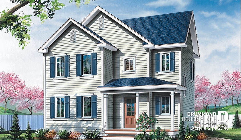 front - BASE MODEL - Traditional american 2-storey home with formal living room, 3 bedrooms and nice covered front porch - Acrivie 2