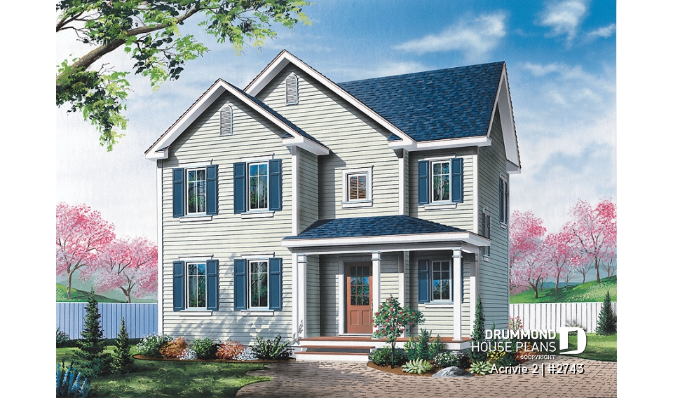front - BASE MODEL - Traditional american 2-storey home with formal living room, 3 bedrooms and nice covered front porch - Acrivie 2