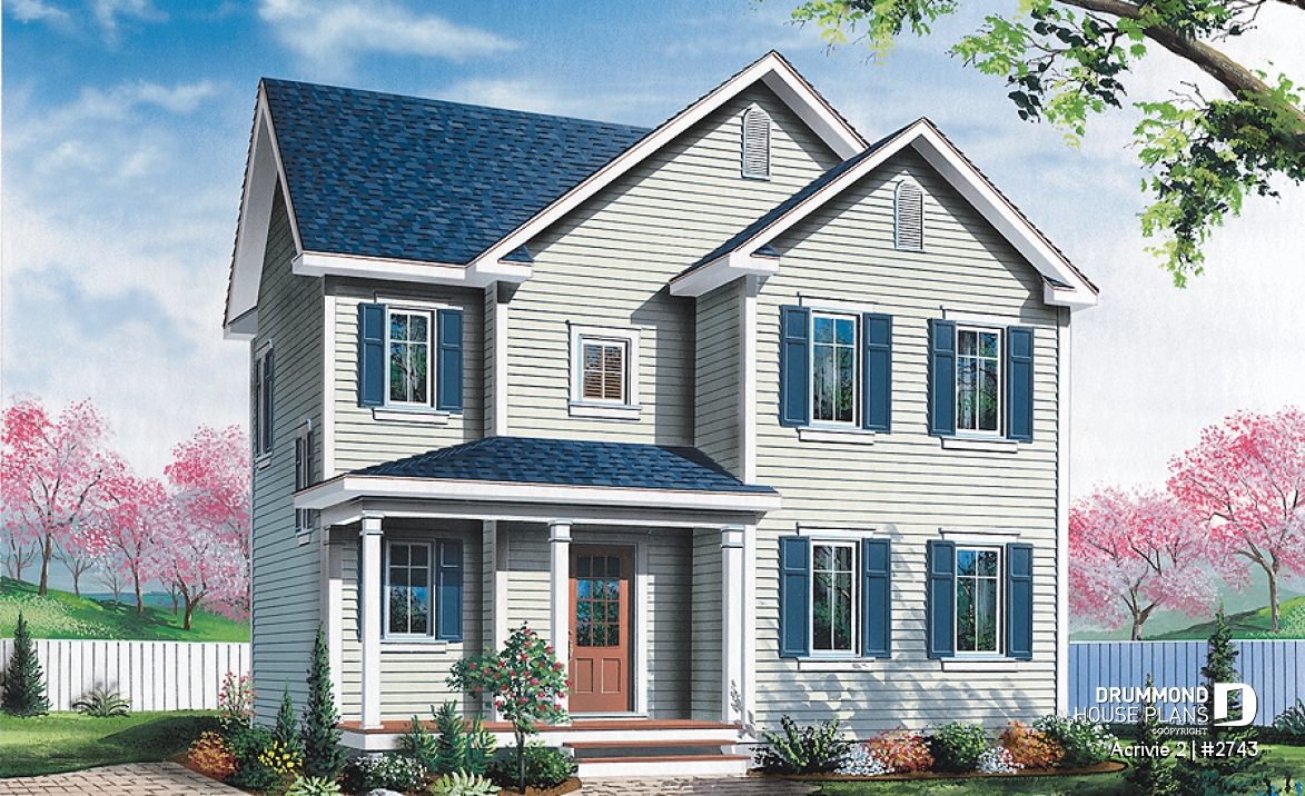 front - BASE MODEL - Traditional american 2-storey home with formal living room, 3 bedrooms and nice covered front porch - Acrivie 2