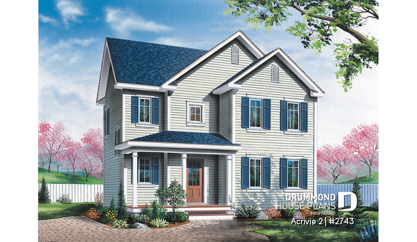 front - BASE MODEL - Traditional american 2-storey home with formal living room, 3 bedrooms and nice covered front porch - Acrivie 2