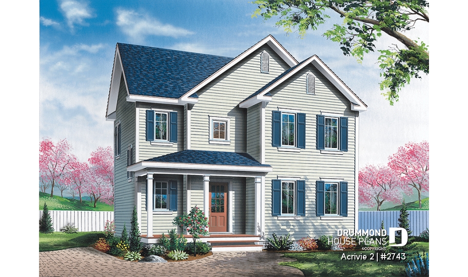 front - BASE MODEL - Traditional american 2-storey home with formal living room, 3 bedrooms and nice covered front porch - Acrivie 2
